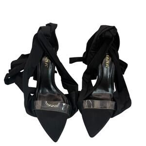Black lace-up heels with clear strap 😍